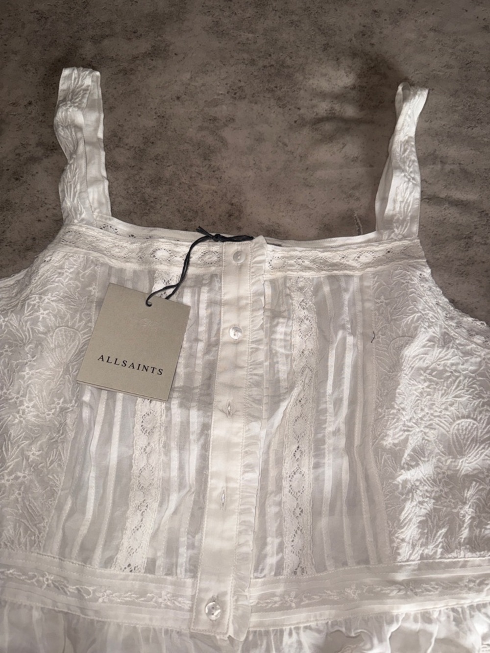 All saints White Square Neck Broderie Top